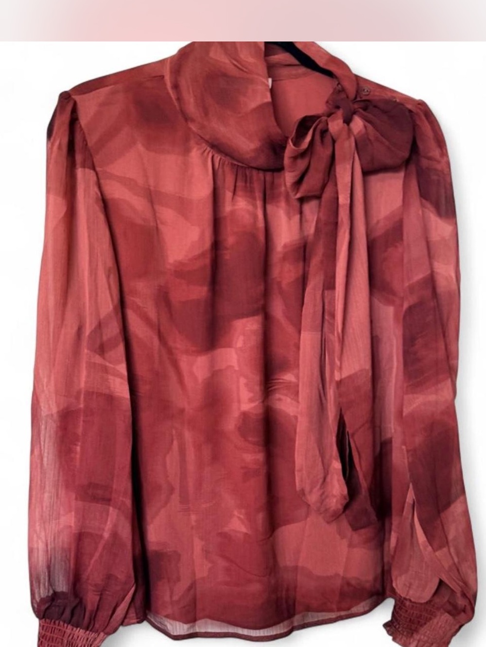 DR2 Rosewood Tie-Neck Sheer Blouse